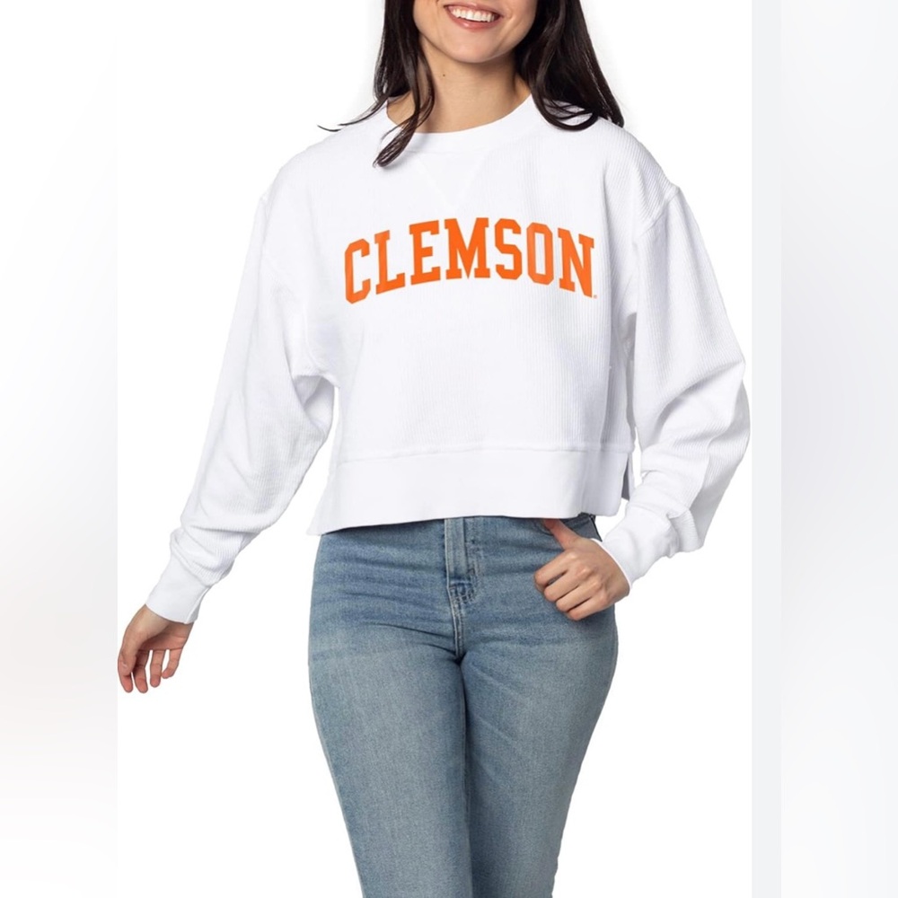 NWT Clemson Women's White and Orange Sweatshirt - boxy and cropped